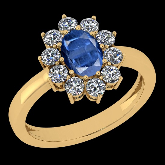 Certfied 0.75 Ctw Kyanite And Diamond I1/I2 18k Yellow Gold Engagement Ring