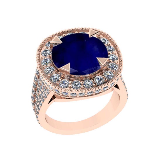 5.47 Ctw SI2/I1 Blue Sapphire and Diamond 14K Rose Gold Engagement Halo Ring