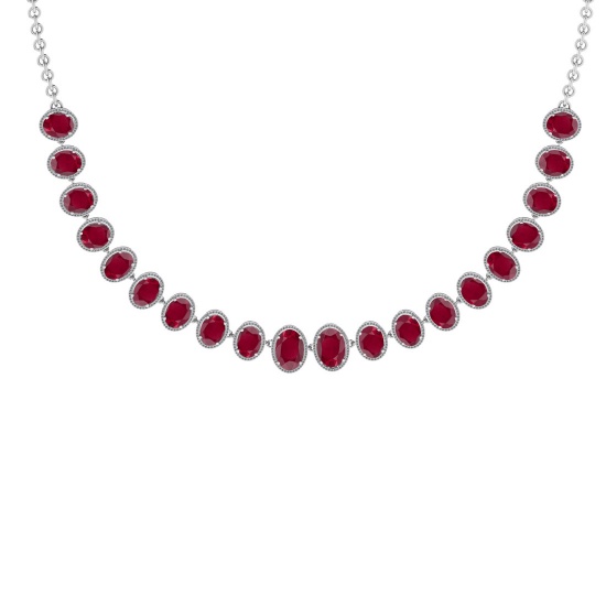 44.40 Ctw VS/SI1 Ruby And Diamond 14K White Gold Girls Fashion Necklace (ALL DIAMOND ARE LAB GROWN )