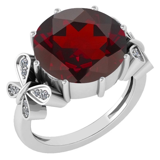 Certified 6.20 Ctw Garnet And Diamond VS/SI1 Ring 14K White Gold MADE IN USA