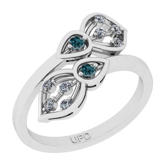 0.65 Ctw i2/i3 Treated Fancy Blue and White Diamond 14K White Gold Flower Engagement Halo Ring