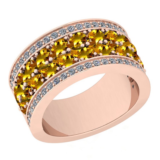 Certified 5.12 Ctw I2/I3 Yellow Sapphire And Diamond 10K Rose Gold Band Ring