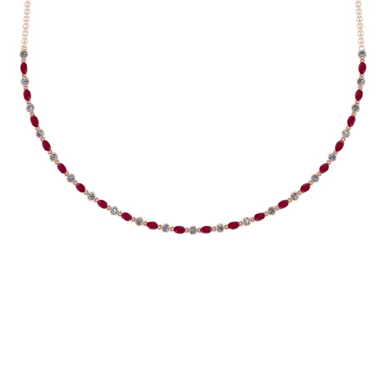 7.10 Ctw SI2/I1 Ruby And Diamond 14K Rose Gold Necklace