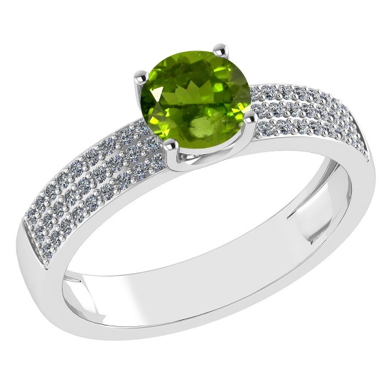 Certified 0.97 Ctw Peridot And Diamond 18k White Gold Ring (G-H VS/SI1)