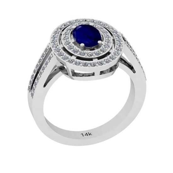 1.24 Ctw I2/I3 Blue Sapphire And Diamond 14k Rose Gold Ring