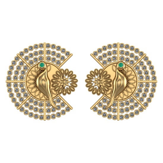 2.10 Ctw SI2/I1 Emerald and Diamond 14K Yellow Gold Little Birds Stud Earrings