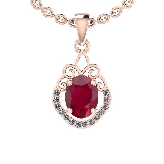 1.36 Ctw SI2/I1 Ruby And Diamond 14K Rose Gold Vintage Style Pendant