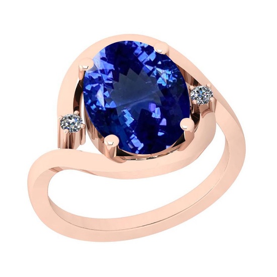 Certified 4.03 Ctw VS/SI1 Tanzanite and Diamond 14K Rose Gold Vintage Style Ring