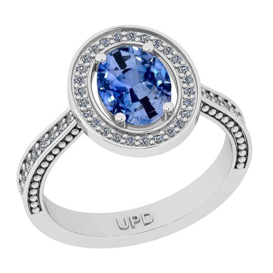 0.95 Ctw I2/I3 sapphire And Diamond 10K White Gold Engagement Ring