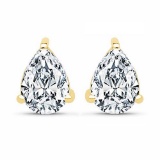 Certified 1.00 CTW Pear Diamond 14K Yellow Gold Earring