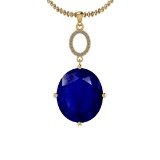 4.05 Ctw I2/I3 Blue Sapphire And Diamond 14K Yellow Gold Pendant