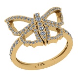 0.70 Ctw Si2/i1 Diamond 14K Yellow Gold Creature butterfly Ring
