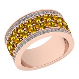 Certified 5.12 Ctw I2/I3 Yellow Sapphire And Diamond 10K Rose Gold Band Ring