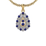 1.15 Ctw SI2/I1 Blue Sapphire And Diamond 14K Yellow Gold Pendant Necklace