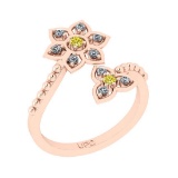 0.30 Ctw i2/i3 Treated Fancy Yellow and White Diamond 14K Rose Gold Flower Bypass Style Ring