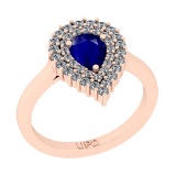 1.22 Ctw SI2/I1Blue Sapphire And Diamond 14K Rose Gold Anniversary Ring