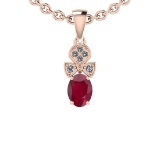 0.83 Ctw SI2/I1 Ruby And Diamond 14K Rose Gold Vintage Style Pendant