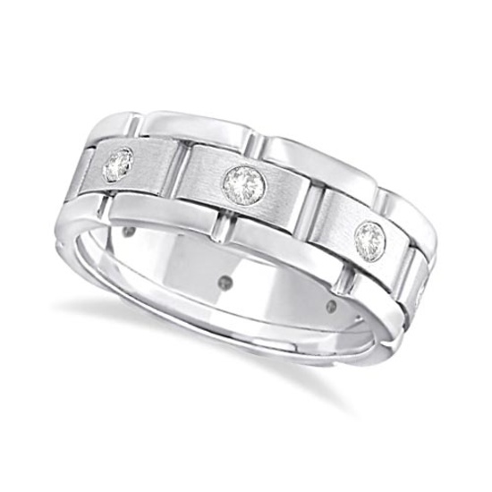 Mens Wide Band Diamond Eternity Wedding Ring 14kt White Gold 0.40ctw