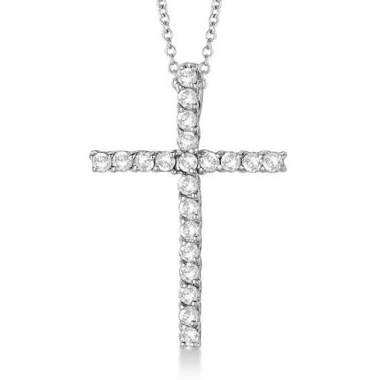 Diamond Cross Pendant Necklace 14kt White Gold 0.75ctw