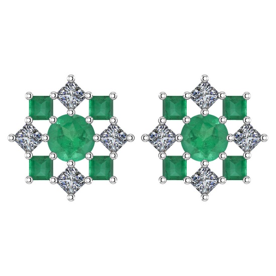 Certified 1.46 Ctw Emerald And Diamond 14k White Gold Halo Stud Earring