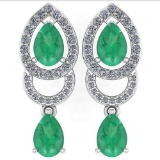 2.34 Ctw Emerald And Diamond 14k White Gold Halo Dangling Earring