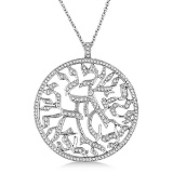 Shema Israel Jewish Diamond Pendant Necklace 14k White Gold 1.55ctw