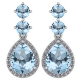 Certified 5.17 Ctw Aquamarine And Diamond 14k White Gold Halo Dangling Earrings