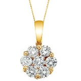 Diamond Cluster Flower Pendant Necklace in 14k Yello Gold 1.00ctw