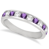 Channel-Set Amethyst and Diamond Ring Band 14k White Gold 1.20ctw