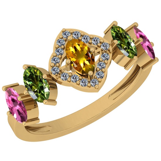 Certified 1.34 Ctw Multi Sapphire And Diamond VS/SI1 14K Yellow Gold Vintage Style Ring