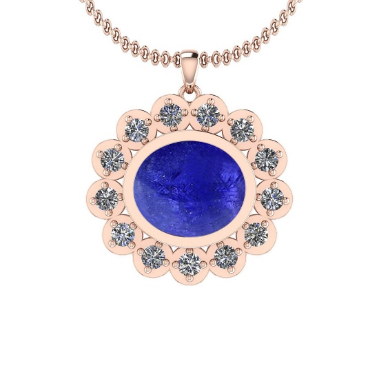 Certified 11.55 Ctw Tanzanite and Diamond I1/I2 14K Rose Gold Victorian Style Pendant