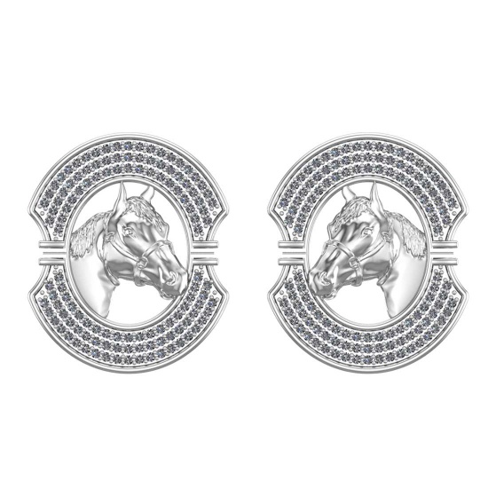 1.22 Ctw SI2/I1 Diamond 14K White Gold Horse Stud Earrings