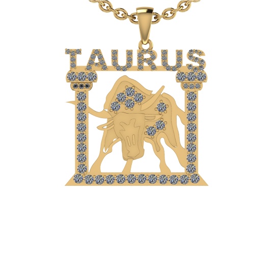1.77 Ctw SI2/I1 Diamond 14K Yellow Gold Taurus Zodiac Sign Necklace