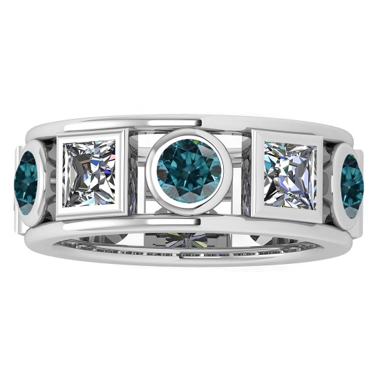 Certified 3.00 Ctw I2/I3 Treated Fancy Blue And White Diamond 14K White Gold Vingate Style Band Ring