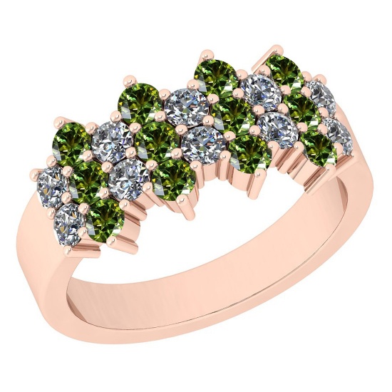 Certified 1.51 Ctw I2/I3 Green Sapphire And Diamond 10K Rose Gold Band Ring