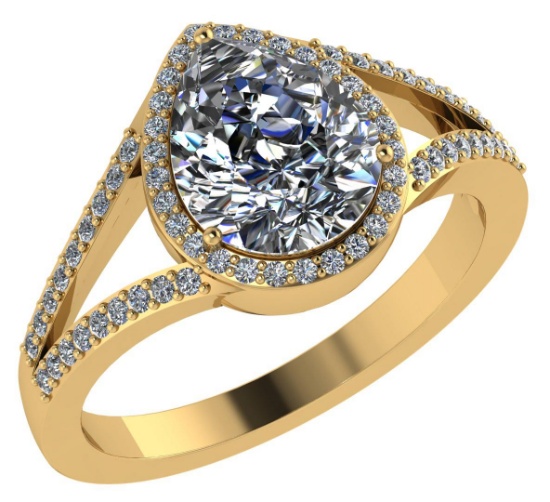 Certified 1.35 CTW Pear Diamond 14K Yellow Gold Ring