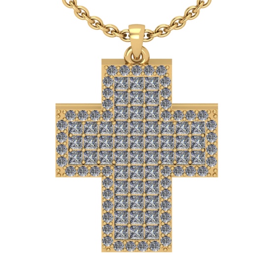 2.65 Ctw SI2/I1 Diamond 14K Yellow Gold Cross Pendant Necklace