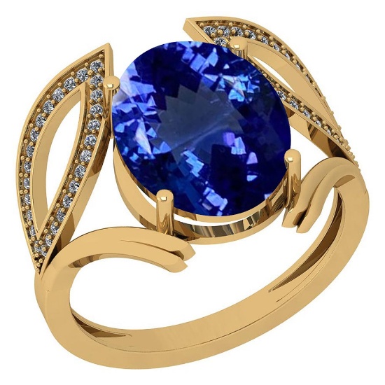 Certified 5.46 Ctw VS/SI1 Tanzanite and Diamond 14K Yellow Gold Vintage Style Ring