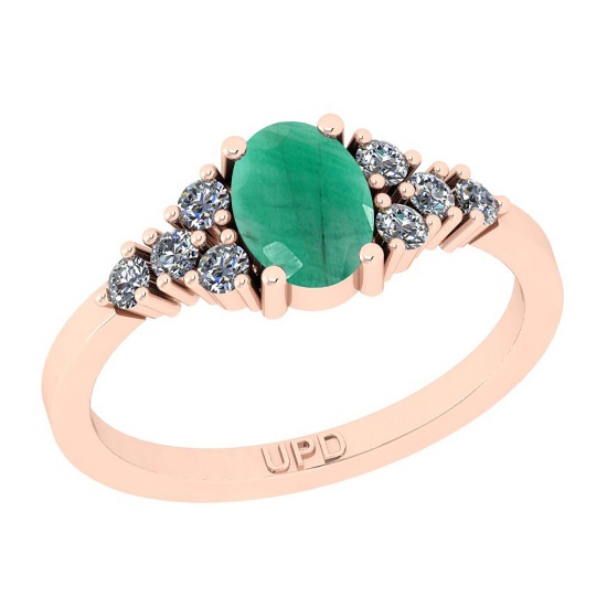 1.03 Ctw SI2/I1 Emerald And Diamond 14K Rose Gold Ring