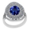 4.08 Ctw VS/SI1 Tanzanite And Diamond 18K White Gold Victorian Style Bridal Halo Ring