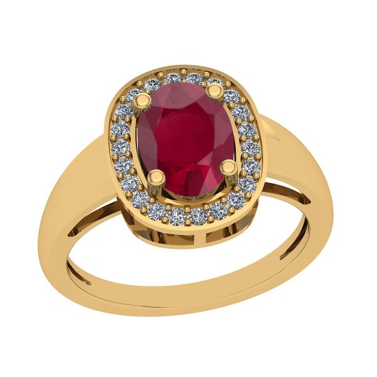 2.22 Ctw VS/SI1 Ruby And Diamond 14K Yellow Gold Vintage Style Ring