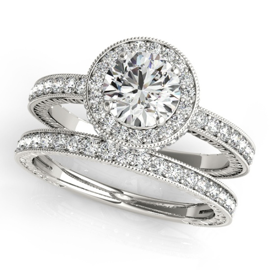 Certified 1.50 Ctw SI2/I1 Diamond 14K White Gold Filigree Engagement Halo Ring