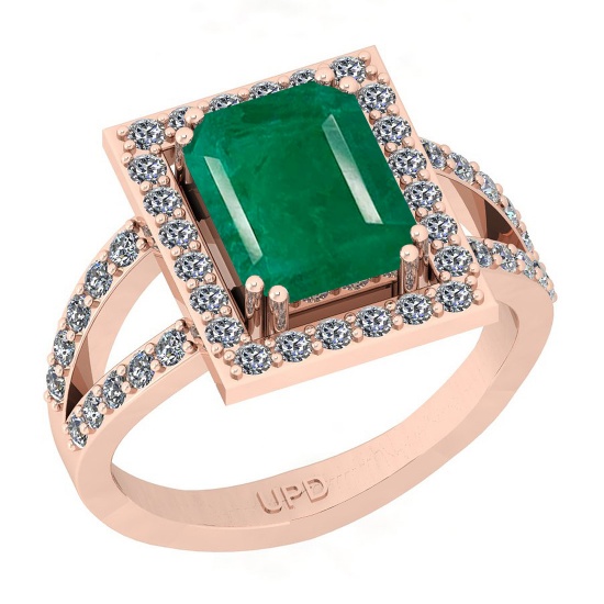 2.91 Ctw SI2/I1 Emerald And Diamond 14K Rose Gold Ring