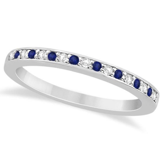 Cathedral Blue Sapphire and Diamond Wedding Band 14k White Gold 0.65ctw