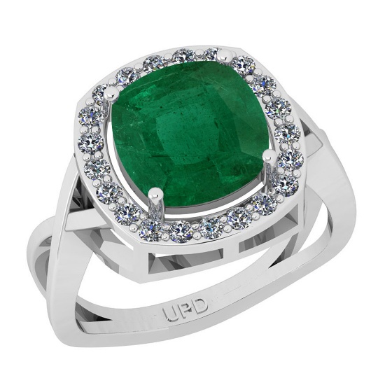 3.00 Ctw SI2/I1 Emerald And Diamond 14K White Gold Ring