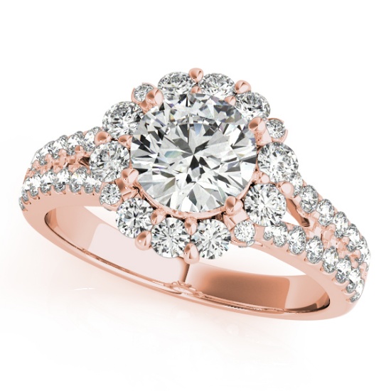 Certified 1.45 Ctw SI2/I1 Diamond 14K Rose Gold Engagement Halo Ring