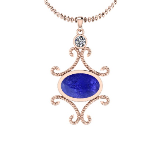 Certified 8.05 Ctw Tanzanite and Diamond I1/I2 14K Rose Gold Victorian Style Pendant
