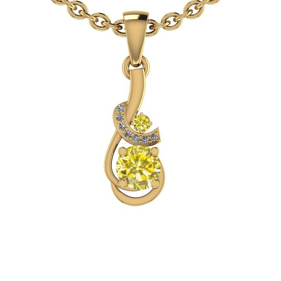 0.85 Ctw i2/i3 Treated Fancy Yellow And White Dimaond 14K Yellow Gold Pendant