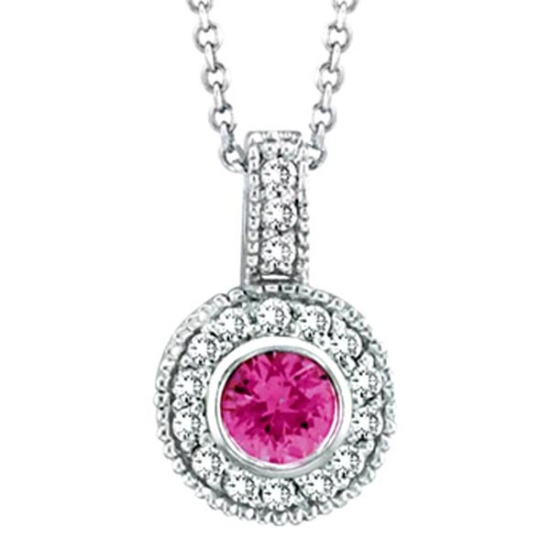 Designer Pink Sapphire and Diamond Pendant in 14K White Gold (0.67 ctw)