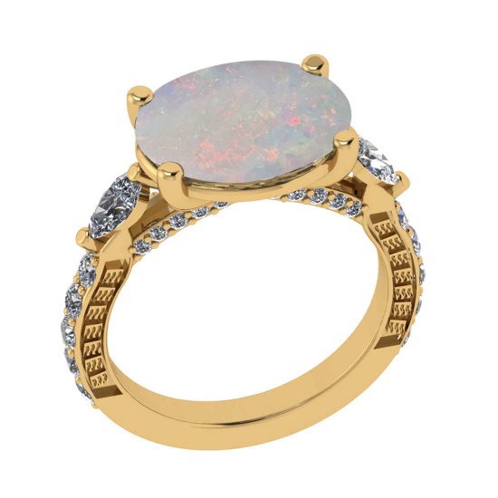 5.08 Ctw SI2/I1 Opal and Diamond 14K Yellow Gold Engagement Ring